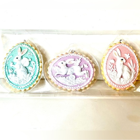 3 Springtime Bunny Ornaments 3D Flowers Butterfly Sparkle - Picture 2 of 10